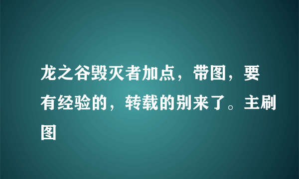 龙之谷毁灭者加点，带图，要有经验的，转载的别来了。主刷图