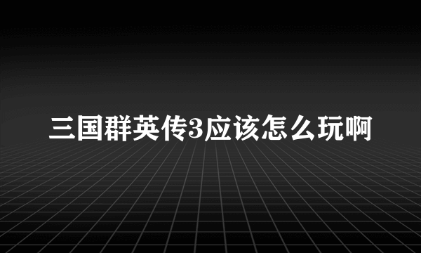 三国群英传3应该怎么玩啊