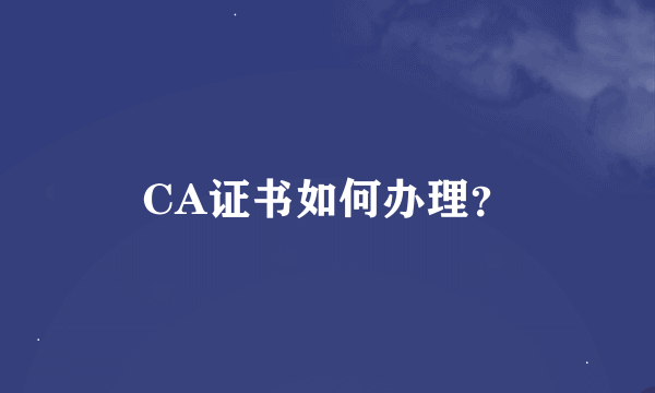 CA证书如何办理？