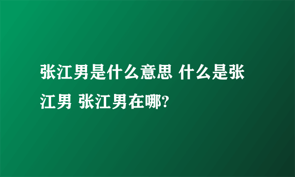 张江男是什么意思 什么是张江男 张江男在哪?