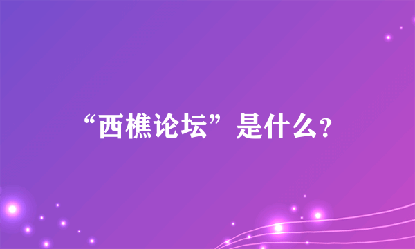 “西樵论坛”是什么？