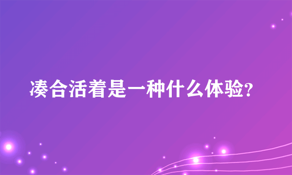 凑合活着是一种什么体验？