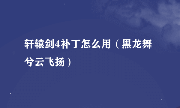 轩辕剑4补丁怎么用（黑龙舞兮云飞扬）