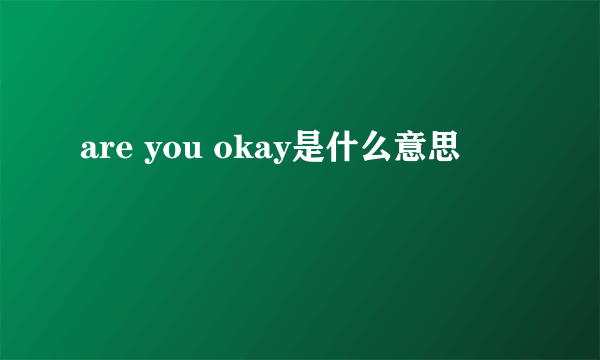 are you okay是什么意思