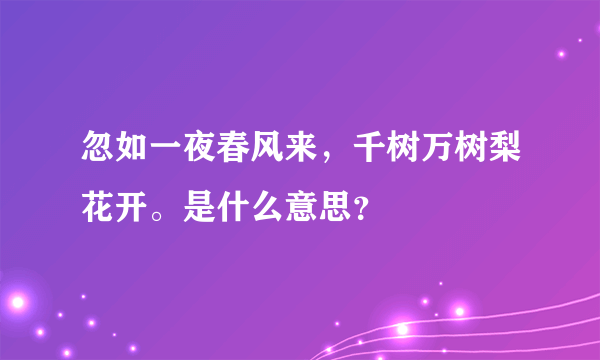 忽如一夜春风来，千树万树梨花开。是什么意思？