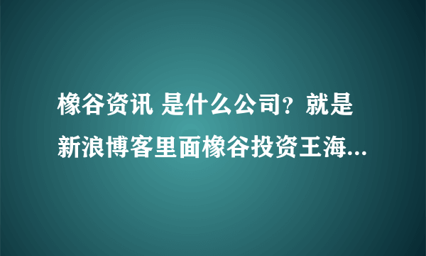 橡谷资讯 是什么公司？就是新浪博客里面橡谷投资王海滨之前所待的公司