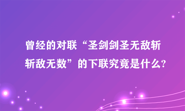 曾经的对联“圣剑剑圣无敌斩斩敌无数”的下联究竟是什么?