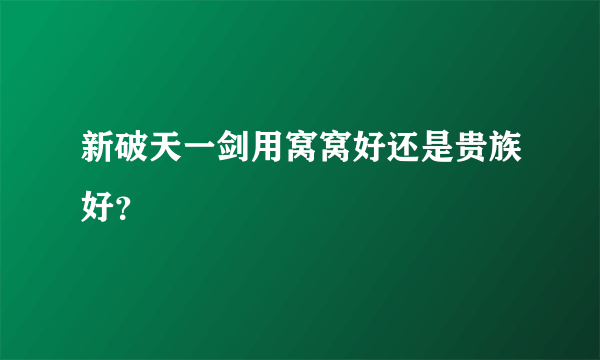 新破天一剑用窝窝好还是贵族好？