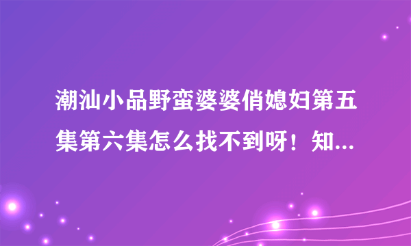 潮汕小品野蛮婆婆俏媳妇第五集第六集怎么找不到呀！知道怎么看的发个网址过来