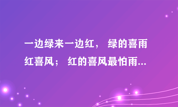 一边绿来一边红， 绿的喜雨红喜风； 红的喜风最怕雨， 绿的喜雨最怕风。 这个字是（ ） 请