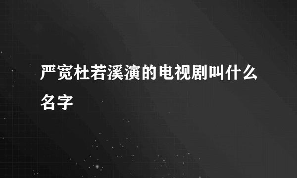 严宽杜若溪演的电视剧叫什么名字