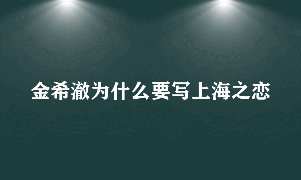 金希澈为什么要写上海之恋