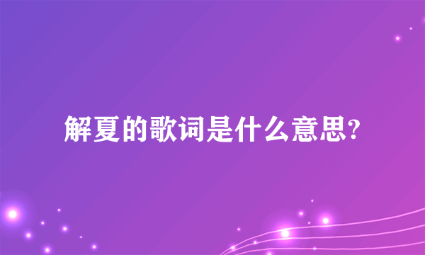 解夏的歌词是什么意思?