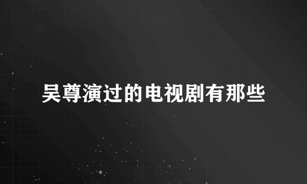 吴尊演过的电视剧有那些