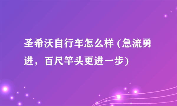 圣希沃自行车怎么样 (急流勇进，百尺竿头更进一步)