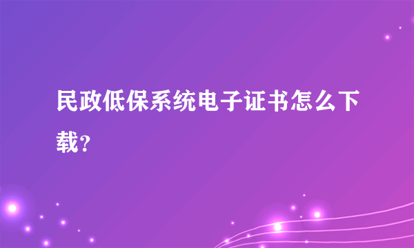 民政低保系统电子证书怎么下载？