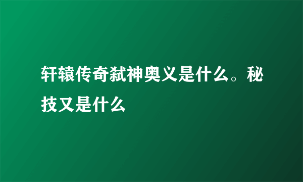 轩辕传奇弑神奥义是什么。秘技又是什么