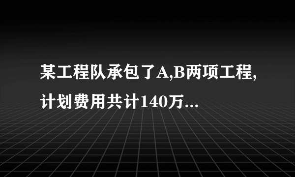 某工程队承包了A,B两项工程,计划费用共计140万元。由于工程有所扩大，实际费用为198万元，