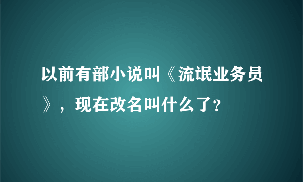 以前有部小说叫《流氓业务员》，现在改名叫什么了？