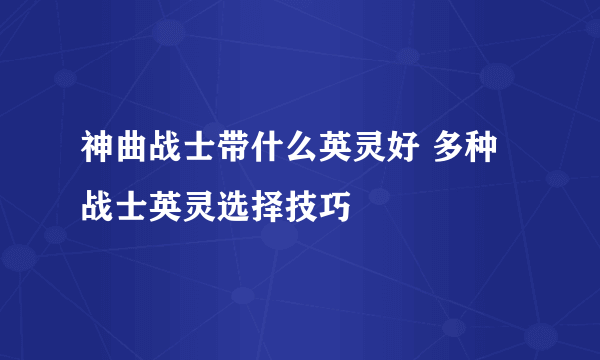 神曲战士带什么英灵好 多种战士英灵选择技巧