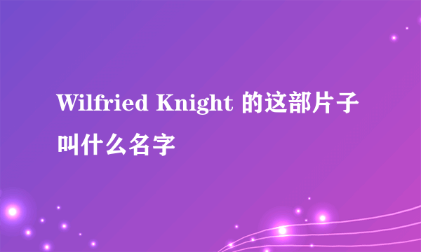 Wilfried Knight 的这部片子叫什么名字