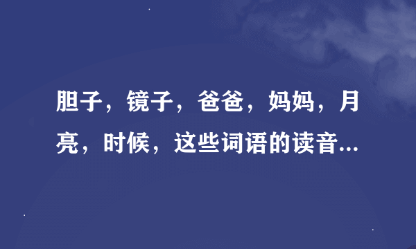 胆子，镜子，爸爸，妈妈，月亮，时候，这些词语的读音是什么。