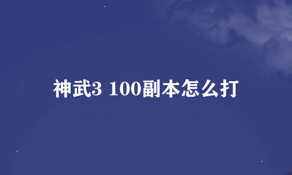 神武3 100副本怎么打