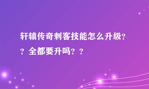 轩辕传奇刺客技能怎么升级？？全都要升吗？？