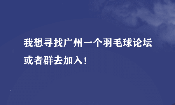 我想寻找广州一个羽毛球论坛或者群去加入！