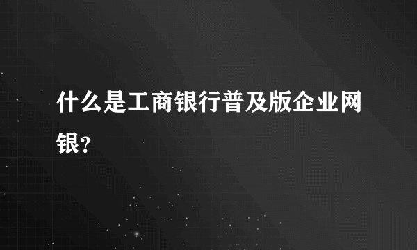 什么是工商银行普及版企业网银？