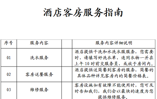 酒店客房服务指南具体内容