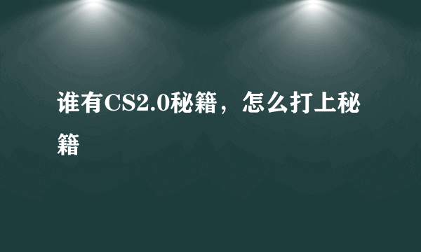 谁有CS2.0秘籍，怎么打上秘籍