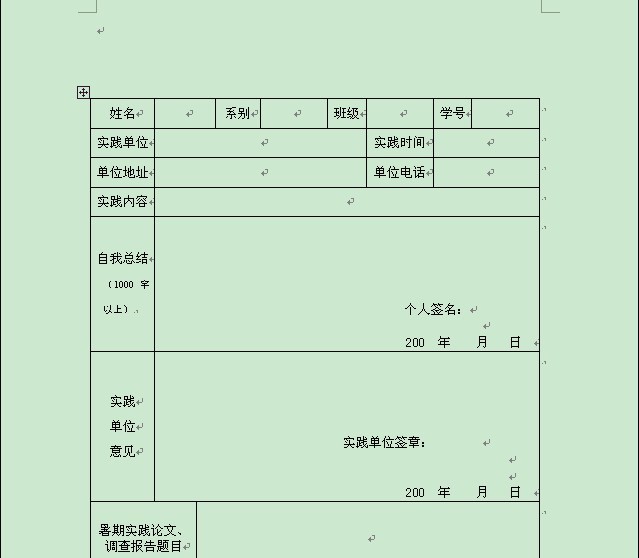 暑期社会实践报告的表格和范文