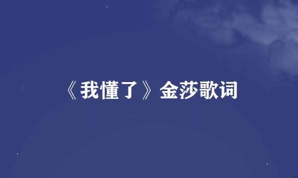 《我懂了》金莎歌词