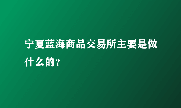 宁夏蓝海商品交易所主要是做什么的？