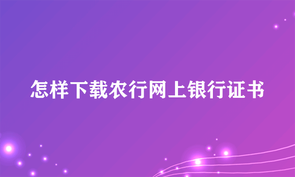 怎样下载农行网上银行证书