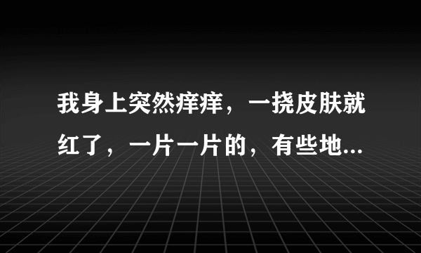 我身上突然痒痒，一挠皮肤就红了，一片一片的，有些地方的皮肤还突起来，这是什么病