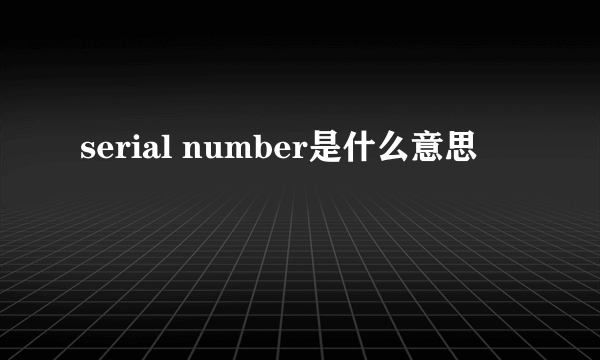 serial number是什么意思