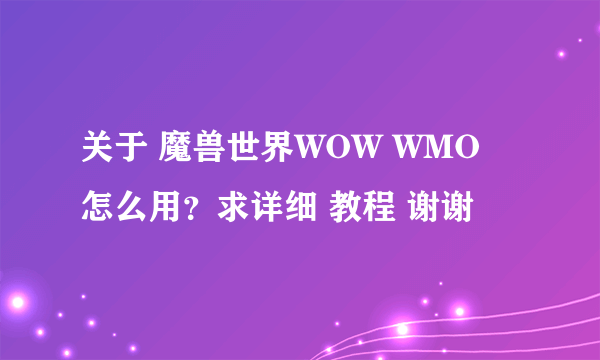 关于 魔兽世界WOW WMO 怎么用？求详细 教程 谢谢