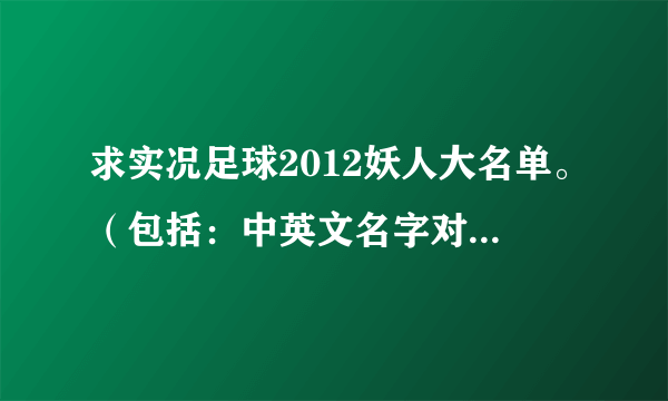 求实况足球2012妖人大名单。（包括：中英文名字对照，所在球队）一定要全啊！