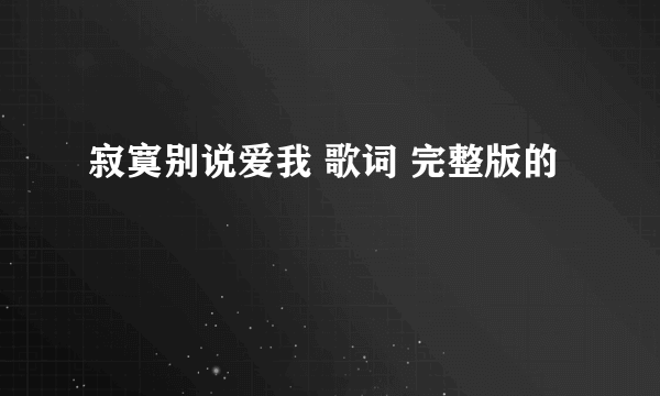 寂寞别说爱我 歌词 完整版的