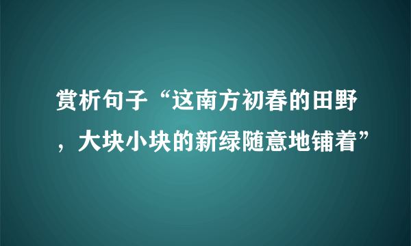 赏析句子“这南方初春的田野，大块小块的新绿随意地铺着”