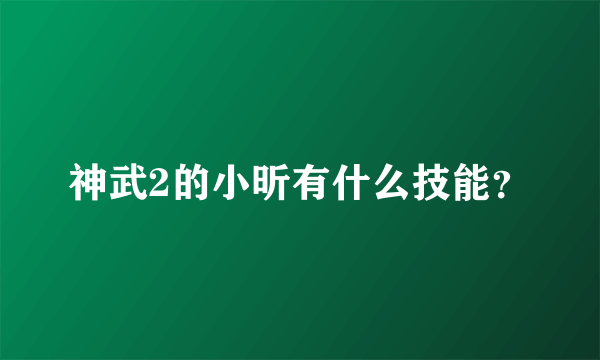 神武2的小昕有什么技能？