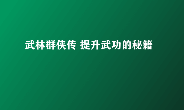 武林群侠传 提升武功的秘籍