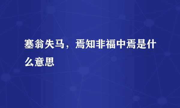 塞翁失马，焉知非福中焉是什么意思