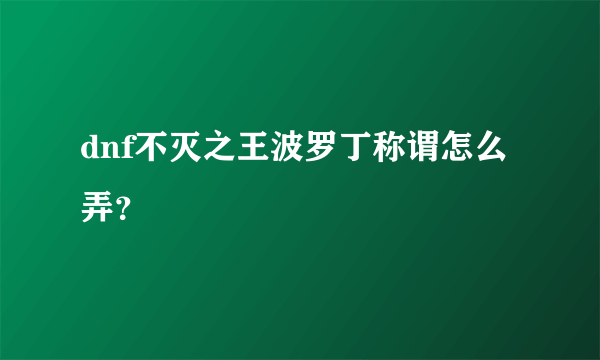 dnf不灭之王波罗丁称谓怎么弄？