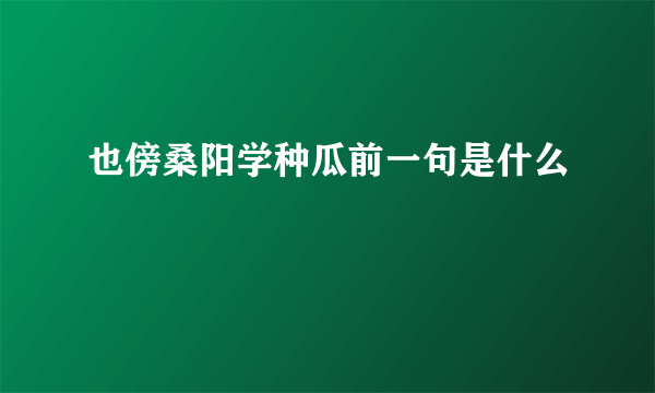 也傍桑阳学种瓜前一句是什么