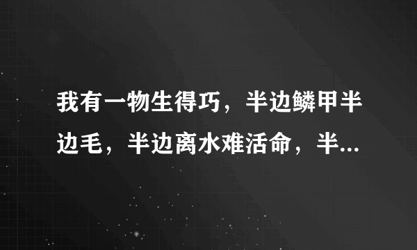 我有一物生得巧，半边鳞甲半边毛，半边离水难活命，半边入手命难保。打一字