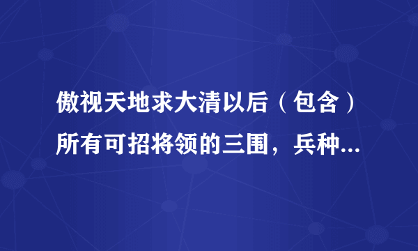 傲视天地求大清以后（包含）所有可招将领的三围，兵种（含介绍），战法（含介绍），听说到秦朝了。