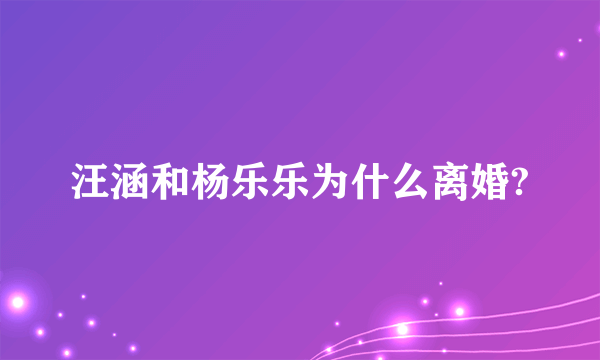 汪涵和杨乐乐为什么离婚?